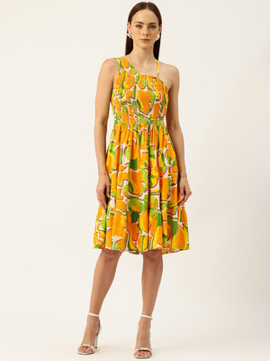 Feranoid Retail Women Fit and Flare Yellow Knee Length Dress