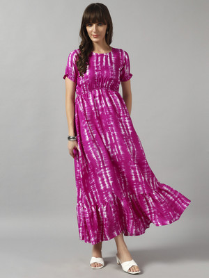 Raiyani Enterprise Women Fit and Flare Purple Maxi/Full Length Dress