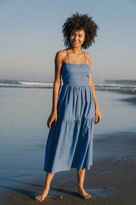 Fookre Women Fit and Flare Blue Below Knee Dress