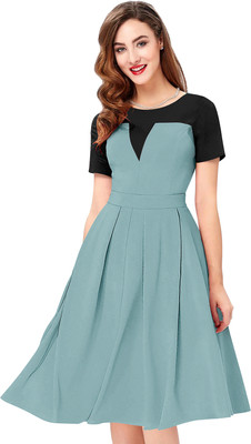 Shoponbit Women Fit and Flare Light Green Knee Length Dress