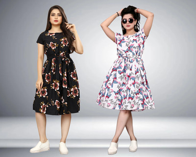 FashhionWorld Women A-line Multicolor Below Knee Dress