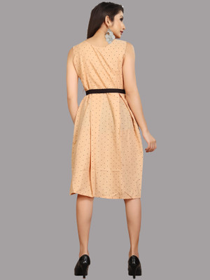 tanvi creation Women Fit and Flare Beige, Black Knee Length Dress