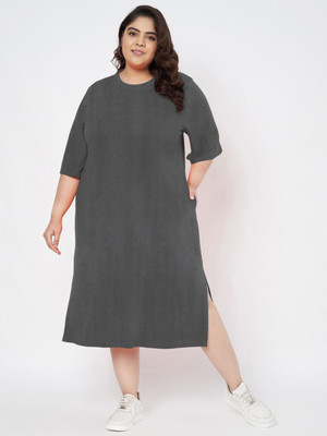 BRINNS Women A-line Grey Below Knee Dress