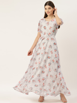Deewa Women A-line White Maxi/Full Length Dress