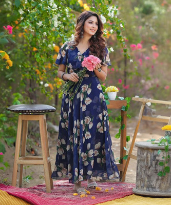 Fashion2wear Women Fit and Flare Blue Maxi/Full Length Dress