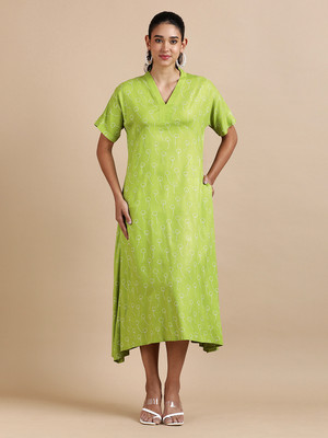 Black & Blah Blah Women A-line Green Midi/Calf Length Dress