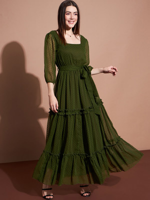 Dressberry Women A-line Green Maxi/Full Length Dress