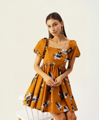 Dressberry Women Fit and Flare Orange Mini/Short Dress