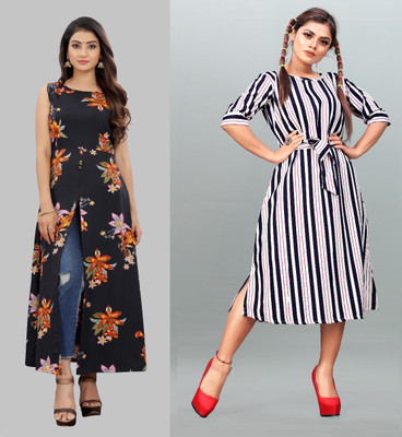 maruti fab Women Fit and Flare Multicolor Below Knee Dress