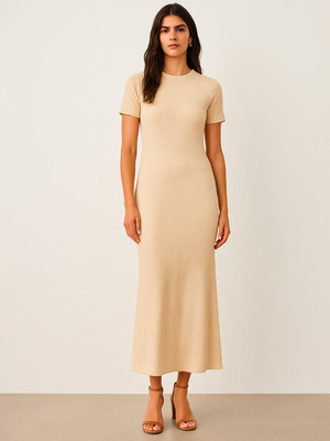 SASSAFRAS Women Bodycon Beige Maxi/Full Length Dress
