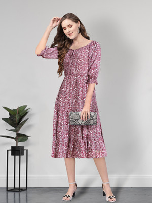 KERI PERRY Women Fit and Flare Maroon Midi/Calf Length Dress