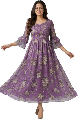 IKHATI Women Gown Purple Below Knee Dress