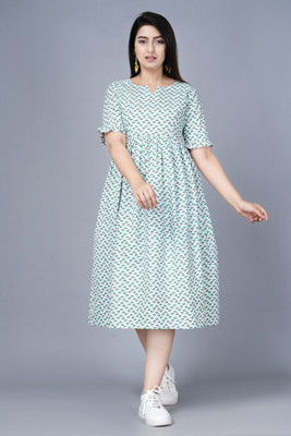 asifarheen Women Fit and Flare Light Green Midi/Calf Length Dress