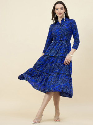 AAYU Women Layered Blue Midi/Calf Length Dress