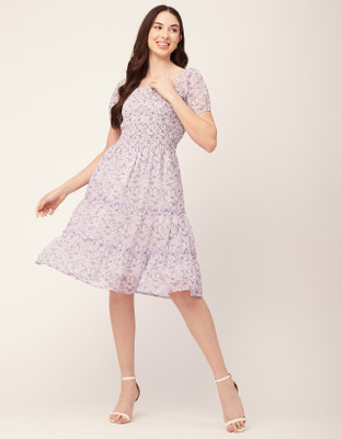 moomaya Women A-line Purple, Pink Knee Length Dress