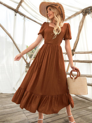 Aarohi Women A-line Brown Knee Length Dress