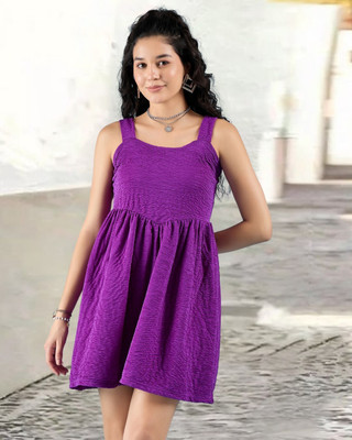 Dressberry Women Fit and Flare Purple Above Knee/Mid Thigh Length Dress