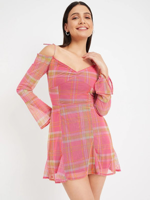 DRAPE AND DAZZLE Women Fit and Flare Pink Mini/Short Dress