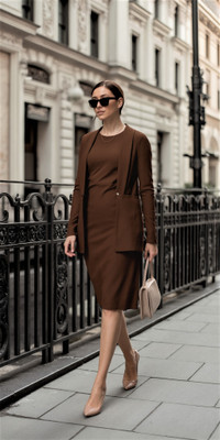 Dwarros Women Bodycon Brown Below Knee Dress
