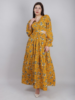 SWISHIN Women Fit and Flare Yellow Maxi/Full Length Dress