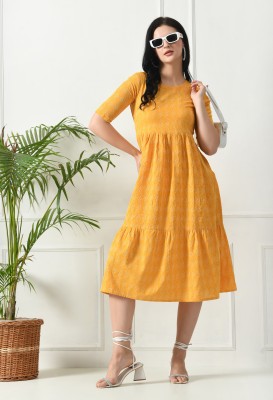 LYCHNIS Women Ethnic Dress Yellow Dress