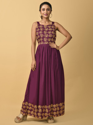 KRISHTINA Women Fit and Flare Multicolor Maxi/Full Length Dress