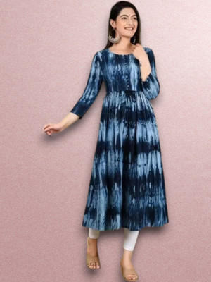 RAAM TEXTILE Women Gown Blue Knee Length Dress