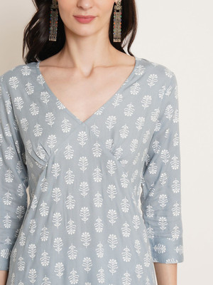 rapido Women Ethnic Dress Grey Knee Length Dress