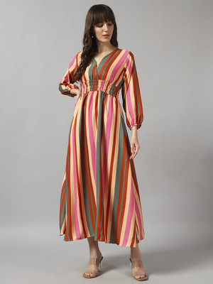 Krunal Raiyani Women Fit and Flare Multicolor Maxi/Full Length Dress