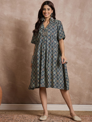 InWeave Women A-line Blue Midi/Calf Length Dress