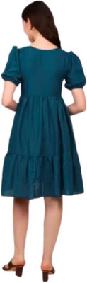 HouseOfCommon Women Fit and Flare Light Blue Knee Length Dress