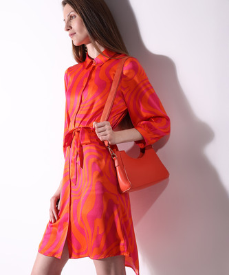 VERO MODA Women Shirt Orange, Pink Above Knee/Mid Thigh Length Dress