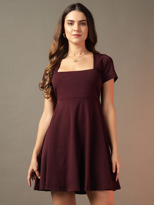 METRONAUT Women Fit and Flare Brown Mini/Short Dress