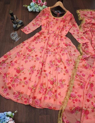 Pramukh Enterprise Anarkali Gown(Red)