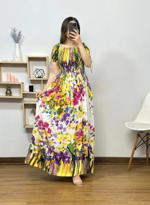 YASHHCREATIONS Women Fit and Flare Multicolor Maxi/Full Length Dress
