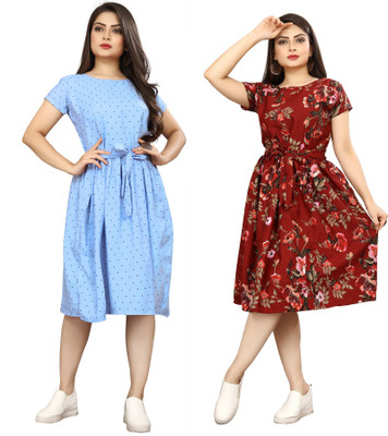 HouseOfCommon Women A-line Multicolor Knee Length Dress