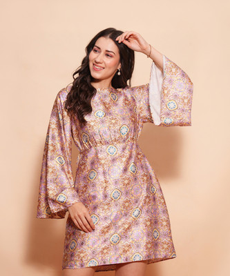 Globus Women A-line Purple, Gold, Light Blue Mini/Short Dress