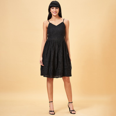 Honey By Pantaloons Women A-line Black Below Knee Dress