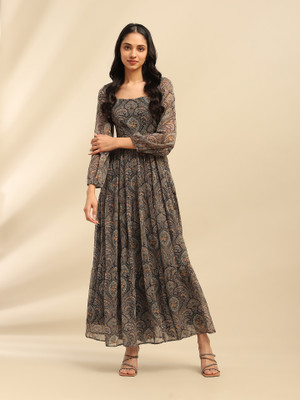 aarke Ritu Kumar Women Fit and Flare Blue Maxi/Full Length Dress