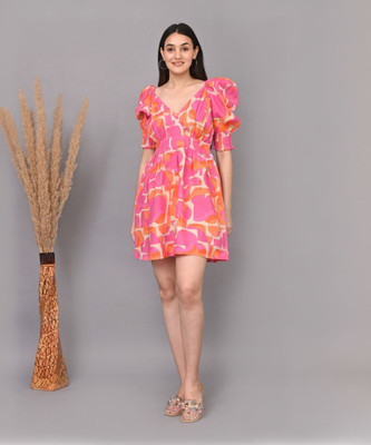 IQRAAR Women Empire Waist Pink, Orange, White Mini/Short Dress