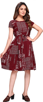 Dresstic Women A-line Maroon Knee Length Dress