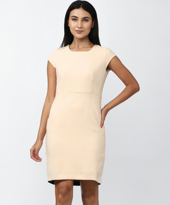 VAN HEUSEN Women A-line Beige Above Knee/Mid Thigh Length Dress