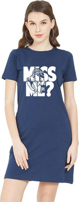 HouseOfCommon Women T Shirt Dark Blue Above Knee/Mid Thigh Length Dress