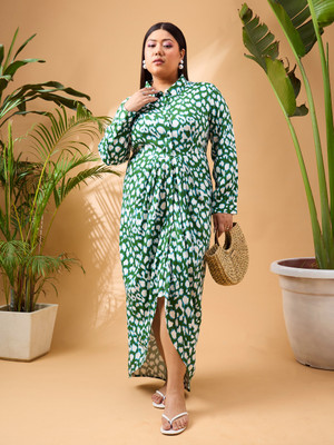 SASSAFRAS Curve Women Fit and Flare Green Maxi/Full Length Dress