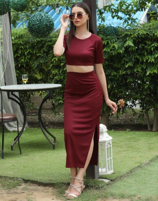 Selvia Women Two Piece Dress Maroon Dress