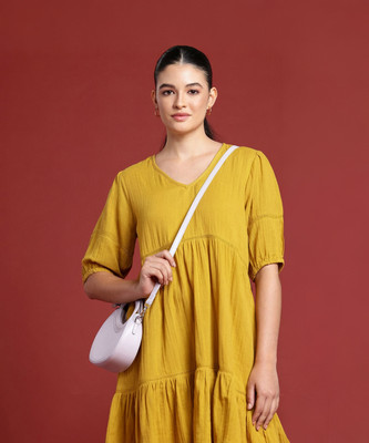 all about you Women A-line Yellow Knee Length Dress