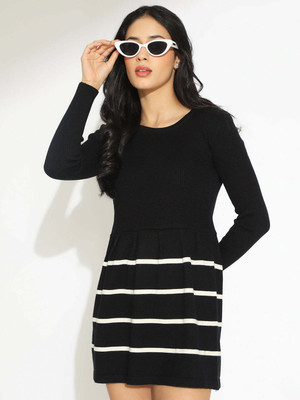 SHOWOFFFF Women Fit and Flare Black Mini/Short Dress