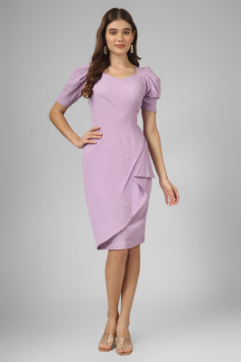Wownoon Women Bodycon Purple Knee Length Dress