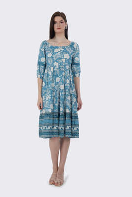 BIRDIE fashion Women Fit and Flare Multicolor Below Knee Dress