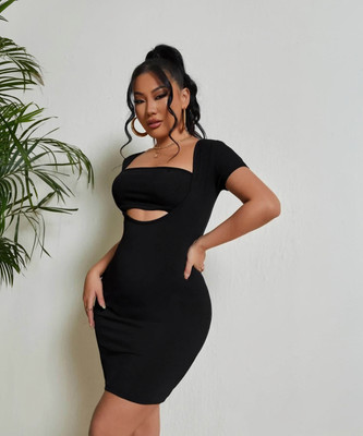 SYYNCRO Women Bodycon Black Above Knee/Mid Thigh Length Dress